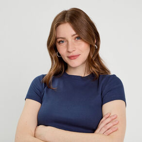 T-shirt manches courtes côtelé bleu foncé femme