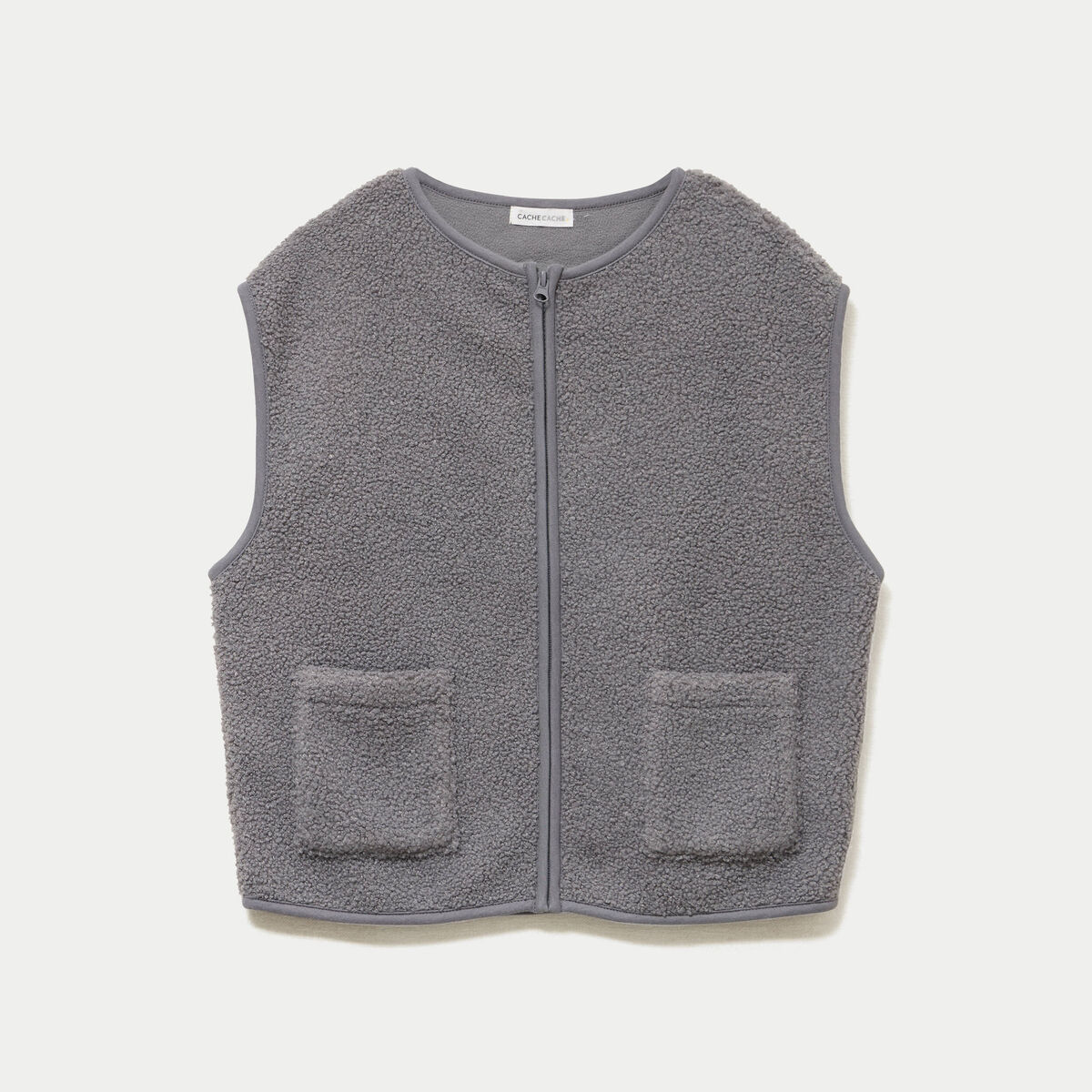 Gilet sans manches bouclette gris femme