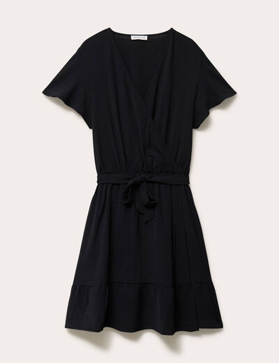 Robe courte &eacute;vas&eacute;e col v manches courtes noir femme