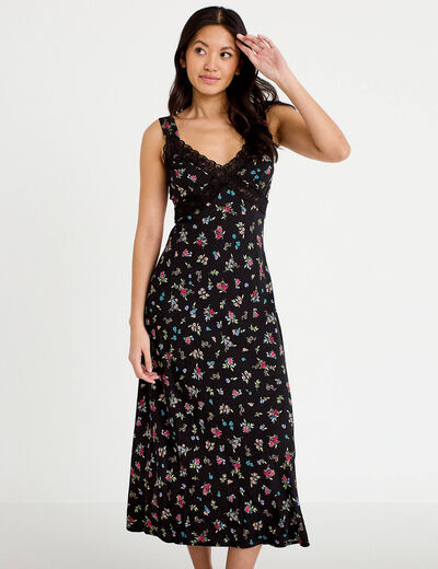 Robe d&eacute;collet&eacute; bretelles aspect dentelle noir femme