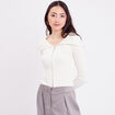 Gilet cropped zippé col bardot ecru femme