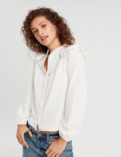 Blouse manches longues ecru femme