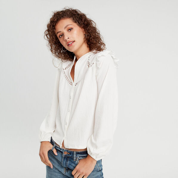 Blouse manches longues ecru femme