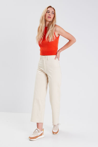 Pull débardeur sans manches orange femme