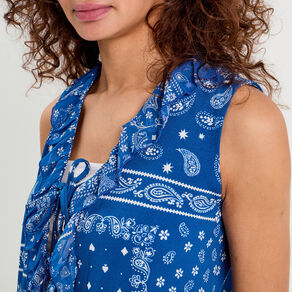 blouse nouee sans manches bleu femme Blouse nouée sans manches bleu femme