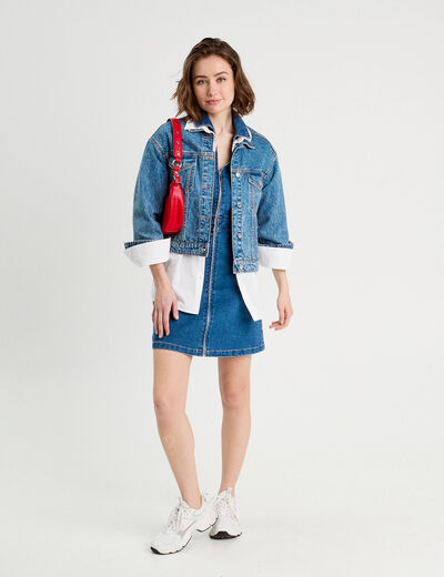 Robe droite zippée en jean denim stone femme