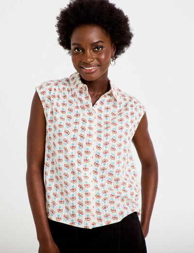 Chemise ample sans manches col classique beige femme