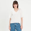 Blouse manches courtes brodée blanc femme