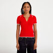 Pull manches courtes col polo rouge femme