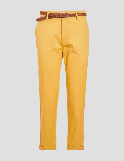 Pantalon chino 7/8ème jaune femme