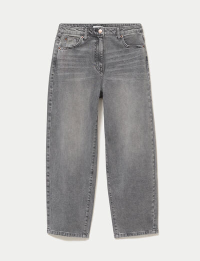 Jean barrel cropped taille standard denim gris femme