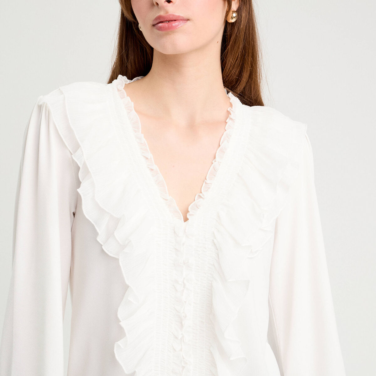 Blouse avec volants ecru femme