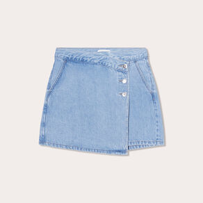 Jupe-short droite en jean denim double stone femme