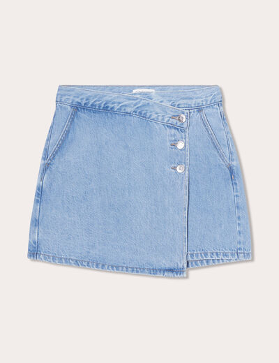 Jupe-short droite en jean denim double stone femme