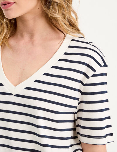 T-shirt oversize col en V bleu foncé femme