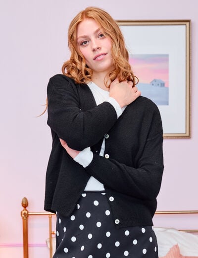 Gilet boutonn&eacute; avec col en V noir femme