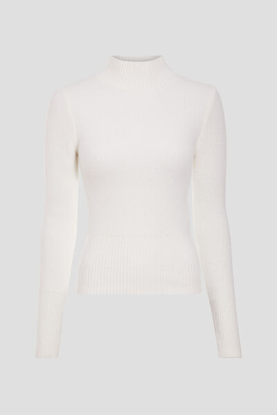 Pull avec col montant ecru femme