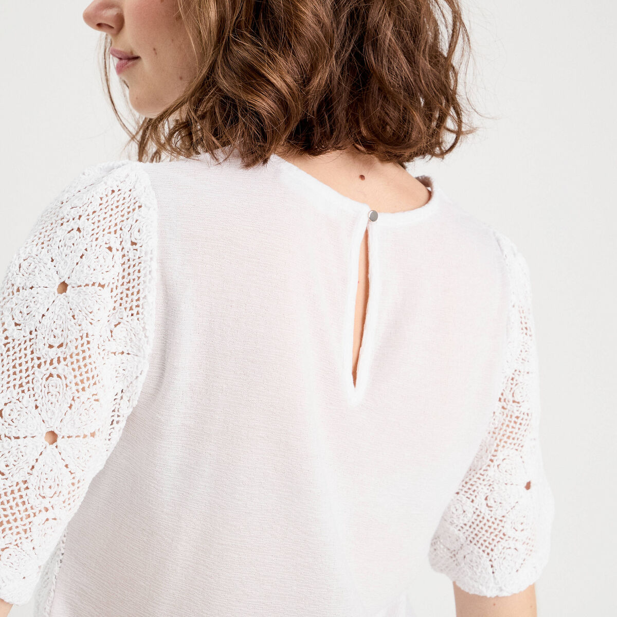 T-shirt dentelle macramé blanc femme
