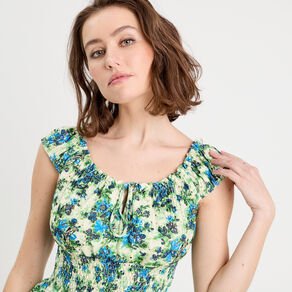 Blouse smockée manches courtes blanc femme