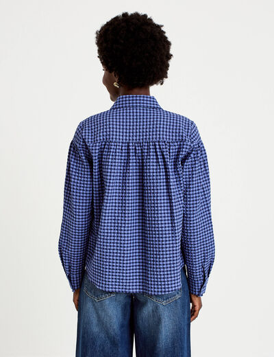 Chemise ample manches longues vichy bleu femme