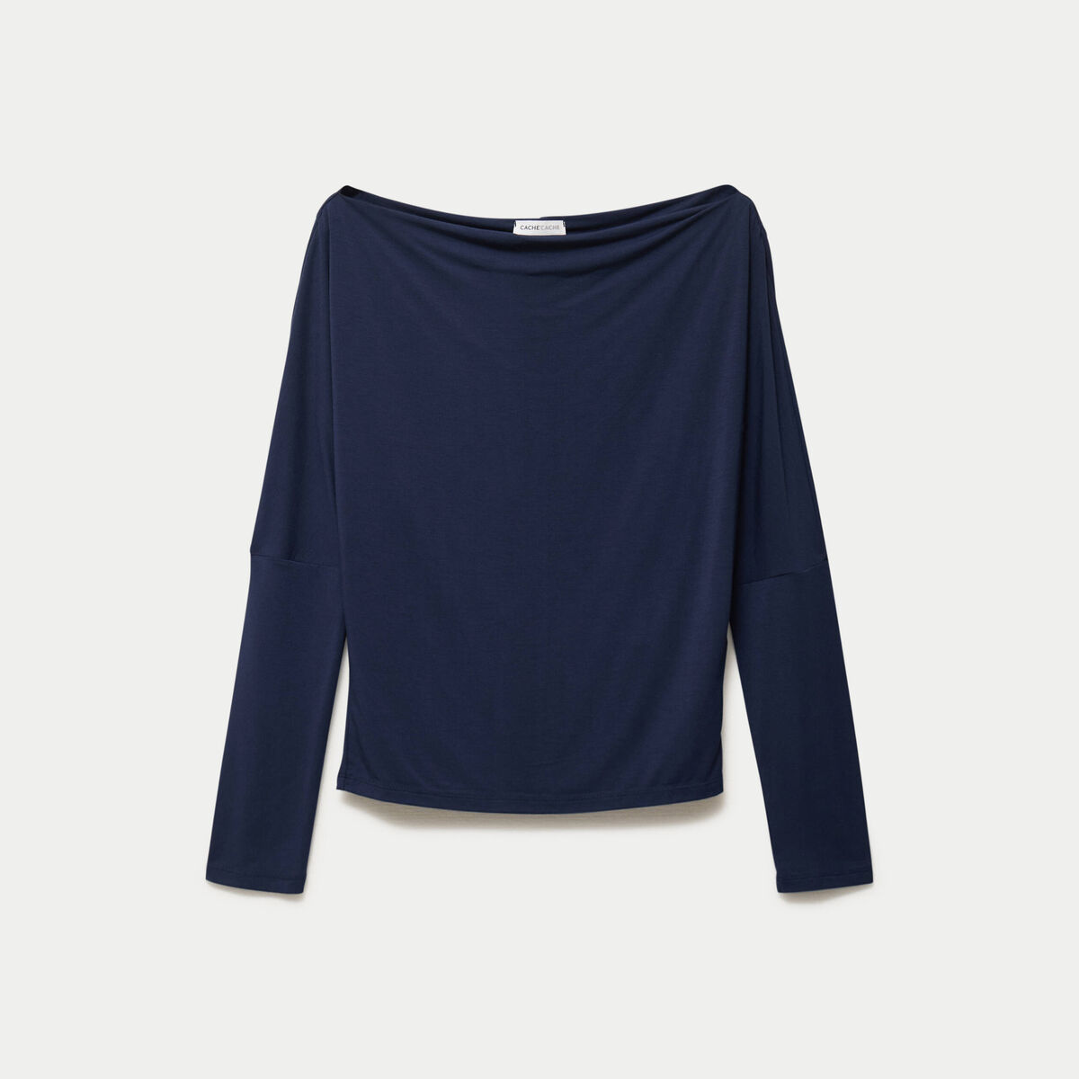 T-shirt col bateau manches longues bleu marine femme