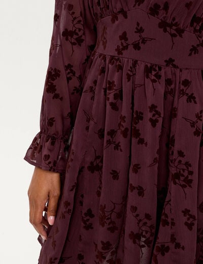 Robe courte &eacute;vas&eacute;e col v manches longues marron cognac femme