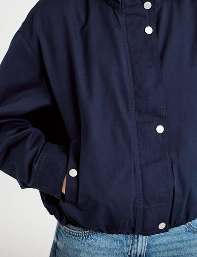 Blouson court bas resserr&eacute; bleu marine femme