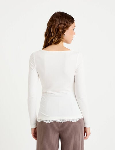 Doudou ajust&eacute; col bateau manches longues ecru femme
