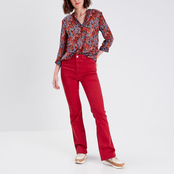 jeans flare taille haute rouge fonce femme Jeans flare taille haute rouge foncé femme