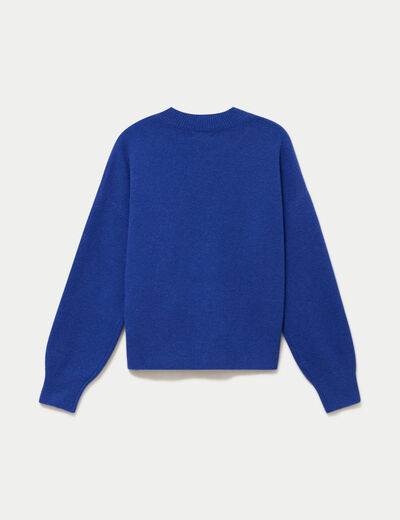Pull col rond bleu electrique femme