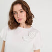 T-shirt d&eacute;tails fleurs blanc femme