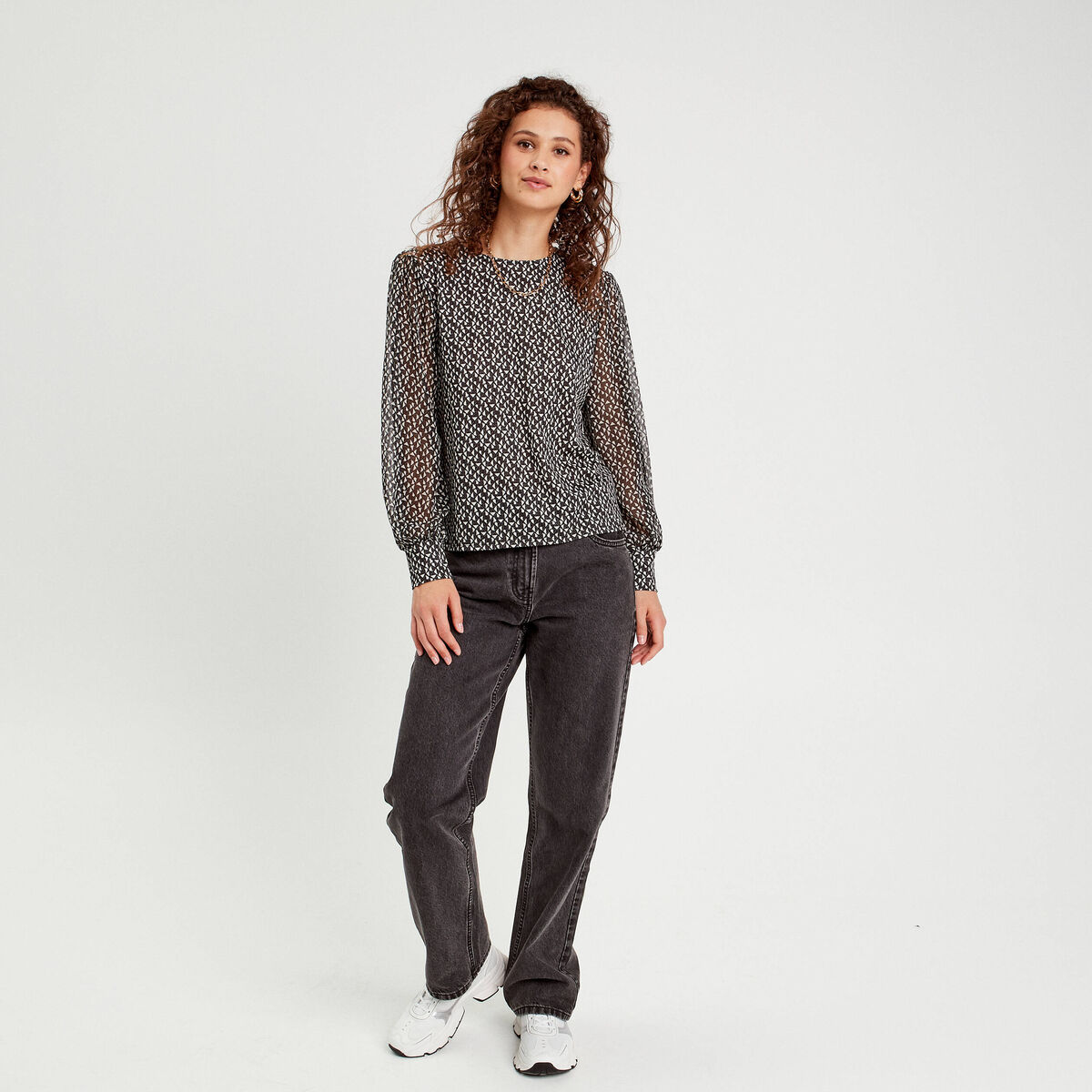 Blouse manches bouffantes noir femme