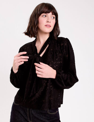 Blouse col lavalli&egrave;re noir femme
