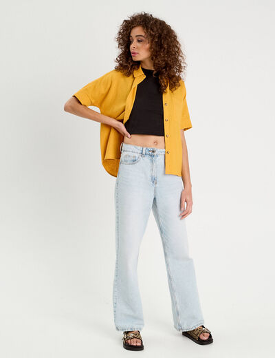 Chemise manches courtes contenant du lin jaune citron femme