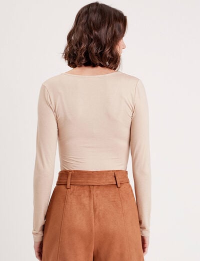 T-shirt thermique col en V plumetis sable femme