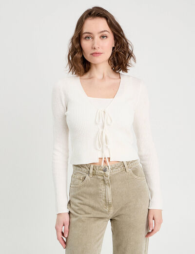 Gilet noeuds devant ecru femme