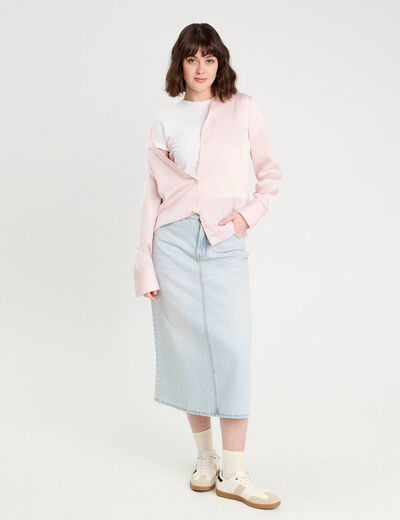 Jupe longue évasée en jean denim bleach femme