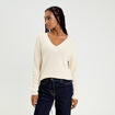 Pull col v manches longues ivoire femme
