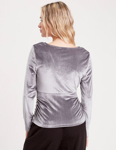 T-shirt velours cintré gris argent femme
