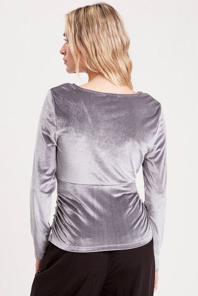 T-shirt velours cintré gris argent femme