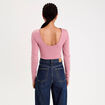 Body cintr&eacute; manches longues bateau vieux rose femme