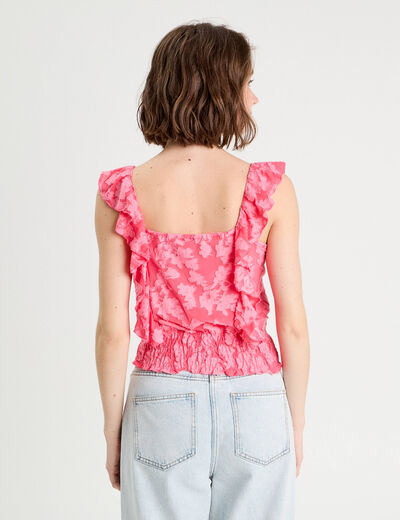 Blouse sans manches volants rose femme
