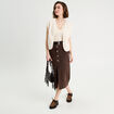 Jupe midi droite en jean marron foncé femme