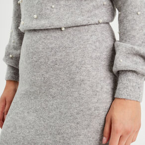 jupe tricot midi droite gris clair femme Jupe tricot midi droite gris clair femme