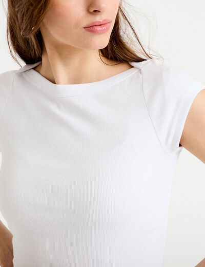 T-shirt cintr&eacute; col bateau blanc femme