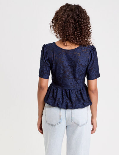 Blouse manches courtes bleu foncé femme
