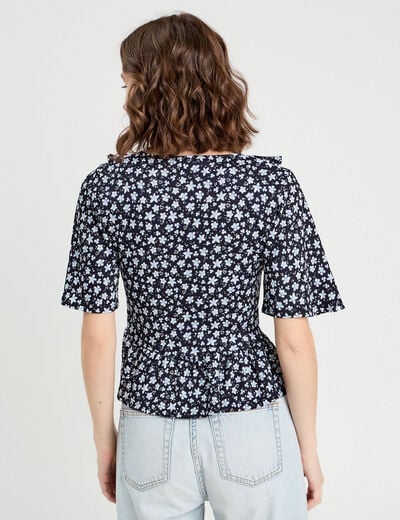 Blouse noeud et volants noir femme