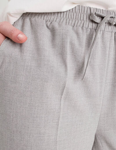 Pantalon large taille haute gris clair femme