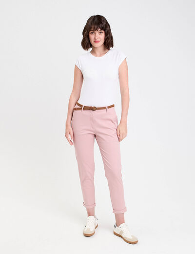 Pantalon chino 7/8ème rose pastel femme