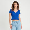 T-shirt côtelé manches courtes bleu electrique femme